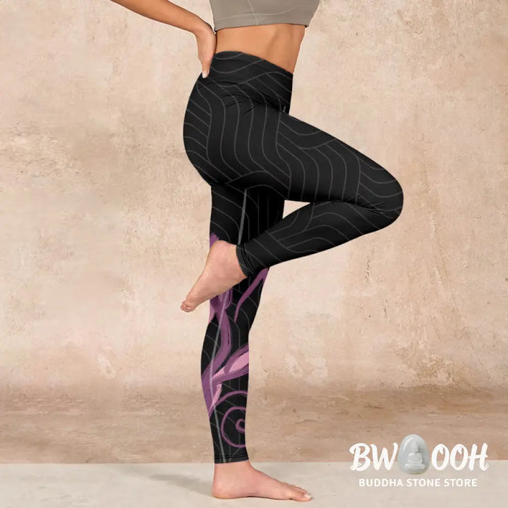 BWOOOH lotus print yoga leggings - Black Pink Lotus Flower Print Gym Leggin