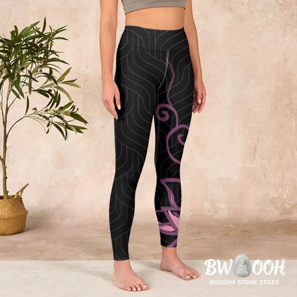 BWOOOH lotus print yoga leggings - Black Pink Lotus Flower Print Gym Leggin
