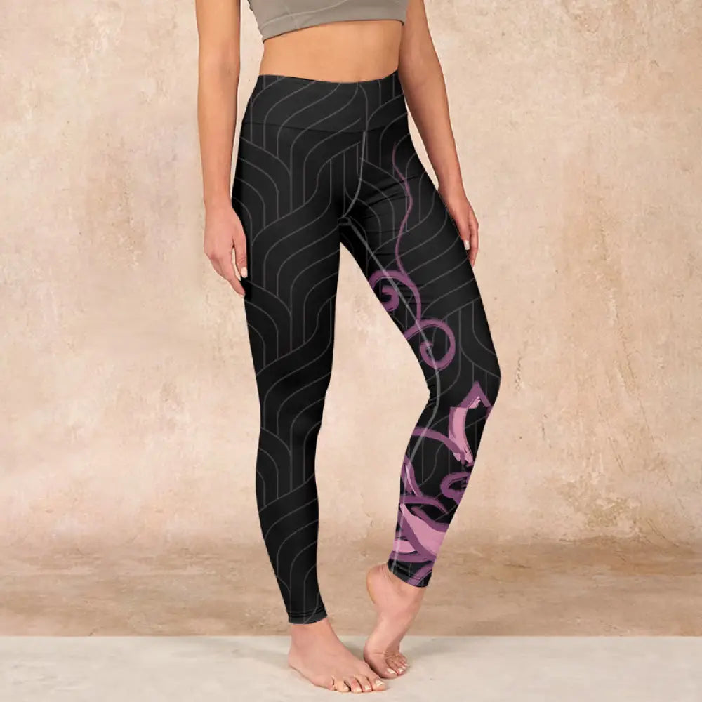 BWOOOH lotus print yoga leggings - Black Pink Lotus Flower Print Gym Leggin