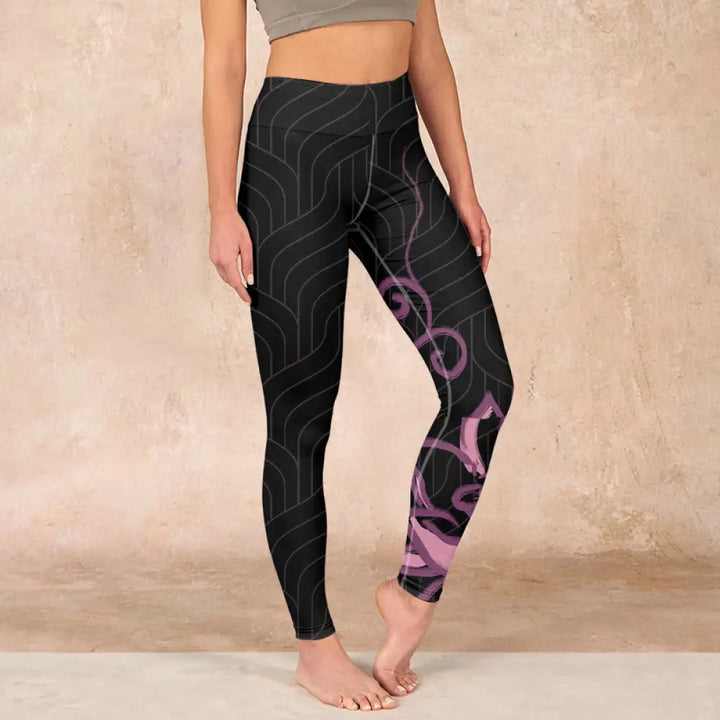 BWOOOH lotus print yoga leggings - Black Pink Lotus Flower Print Gym Leggin