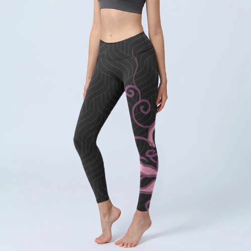 BWOOOH lotus print yoga leggings - Black Pink Lotus Flower Print Gym Leggin