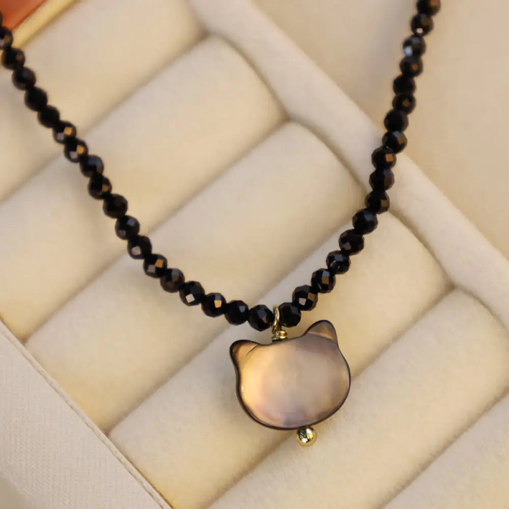 BWOOOH Black Spinel Cute Cat Motivate Choker Necklace protection necklace spiritual jewelry