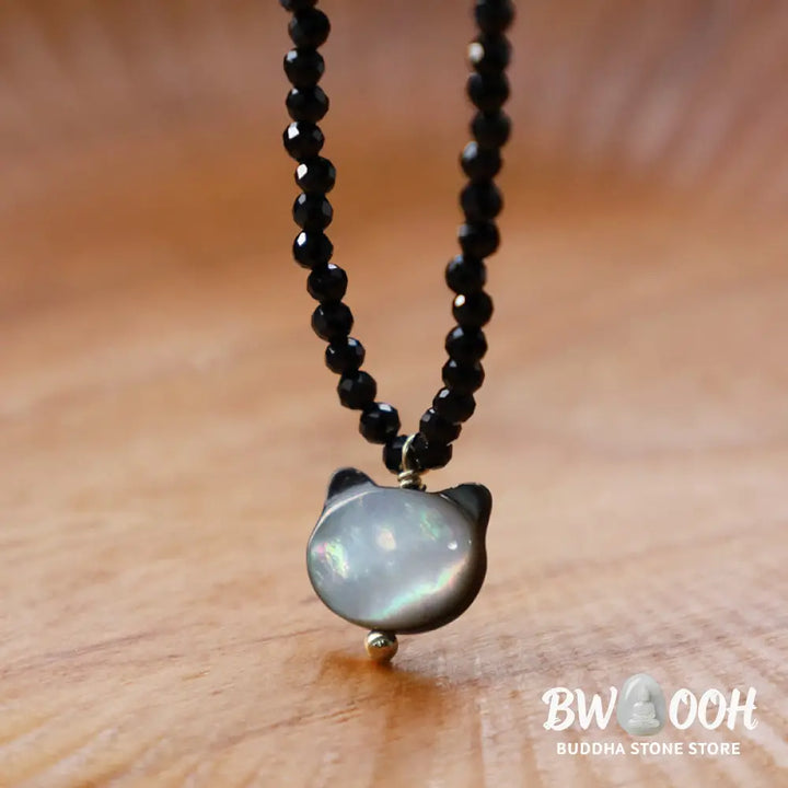 Buddha Stones Black Spinel Cute Cat Motivate Choker Necklace - BWOOOH - Black Spinel Cat Necklace(Necklace Length: