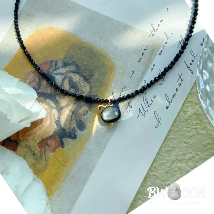 Buddha Stones Black Spinel Cute Cat Motivate Choker Necklace - BWOOOH - Black Spinel Cat Necklace(Necklace Length:
