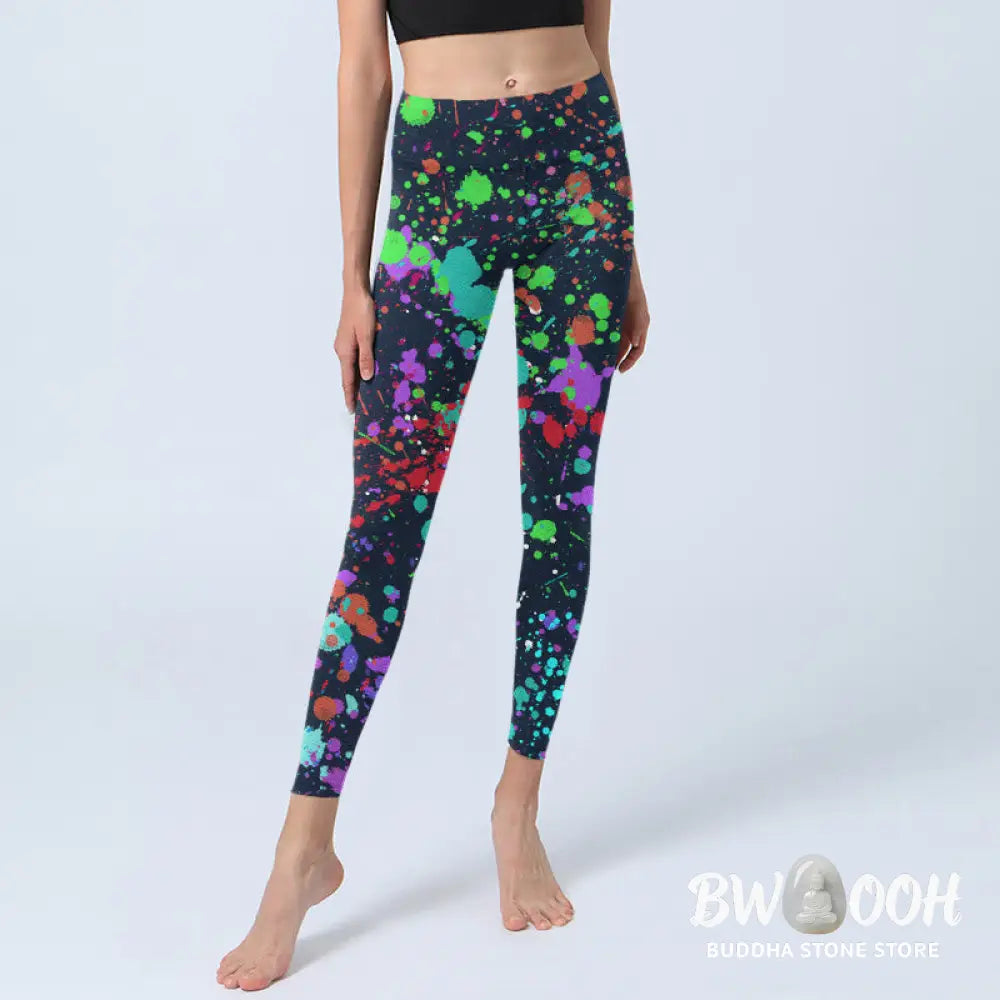 BWOOOH printed yoga leggings - Black Splash Ink Print Exercise Leggings