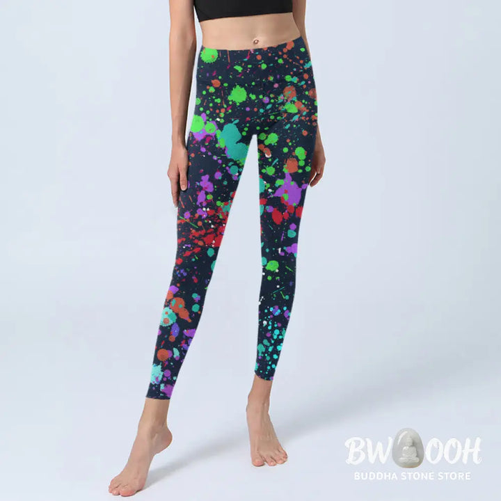 BWOOOH printed yoga leggings - Black Splash Ink Print Exercise Leggings