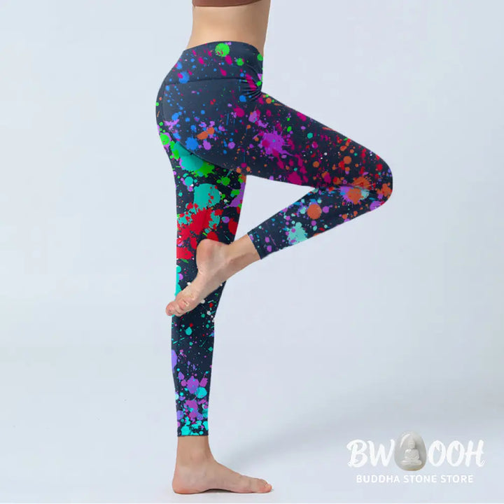 BWOOOH printed yoga leggings - Black Splash Ink Print Exercise Leggings