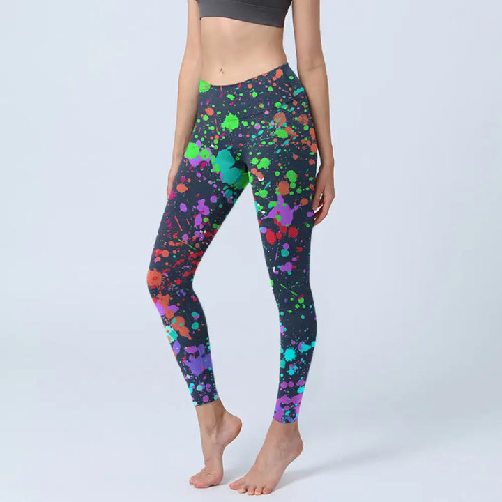 BWOOOH printed yoga leggings - Black Splash Ink Print Exercise Leggings