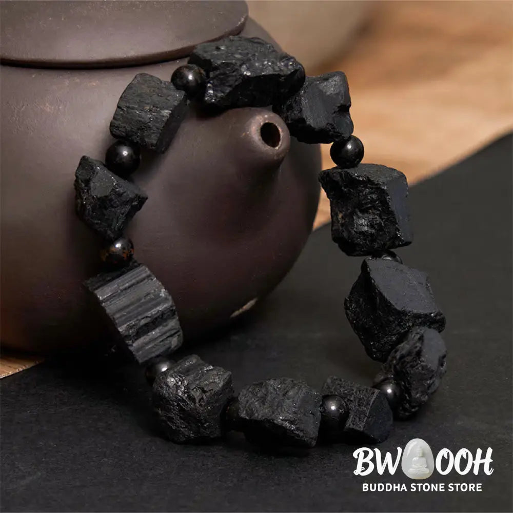 Buddha Stones Black Tourmaline Irregular Stone Positive Bracelet - BWOOOH - Black Tourmaline(Wrist Circumference:
