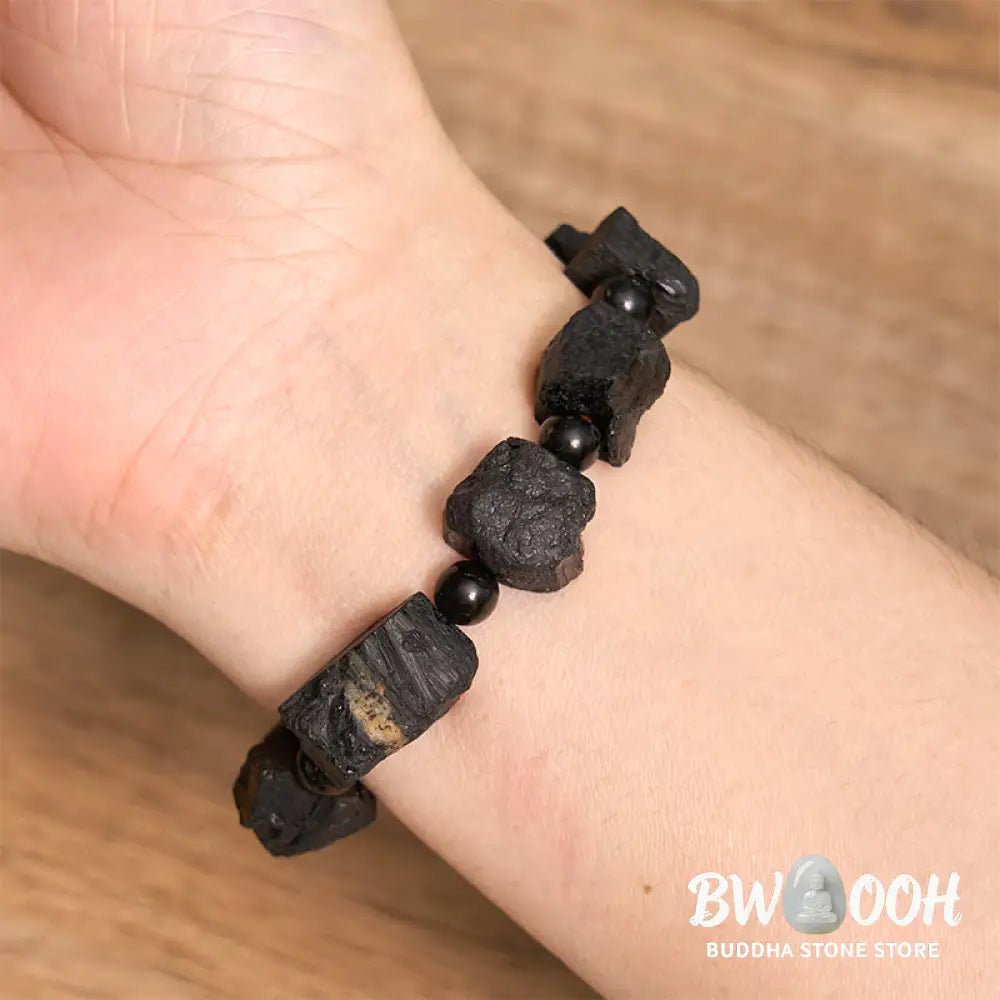 Buddha Stones Black Tourmaline Irregular Stone Positive Bracelet - BWOOOH - Black Tourmaline(Wrist Circumference: