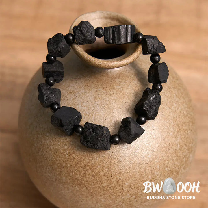 Buddha Stones Black Tourmaline Irregular Stone Positive Bracelet - BWOOOH - Black Tourmaline(Wrist Circumference: