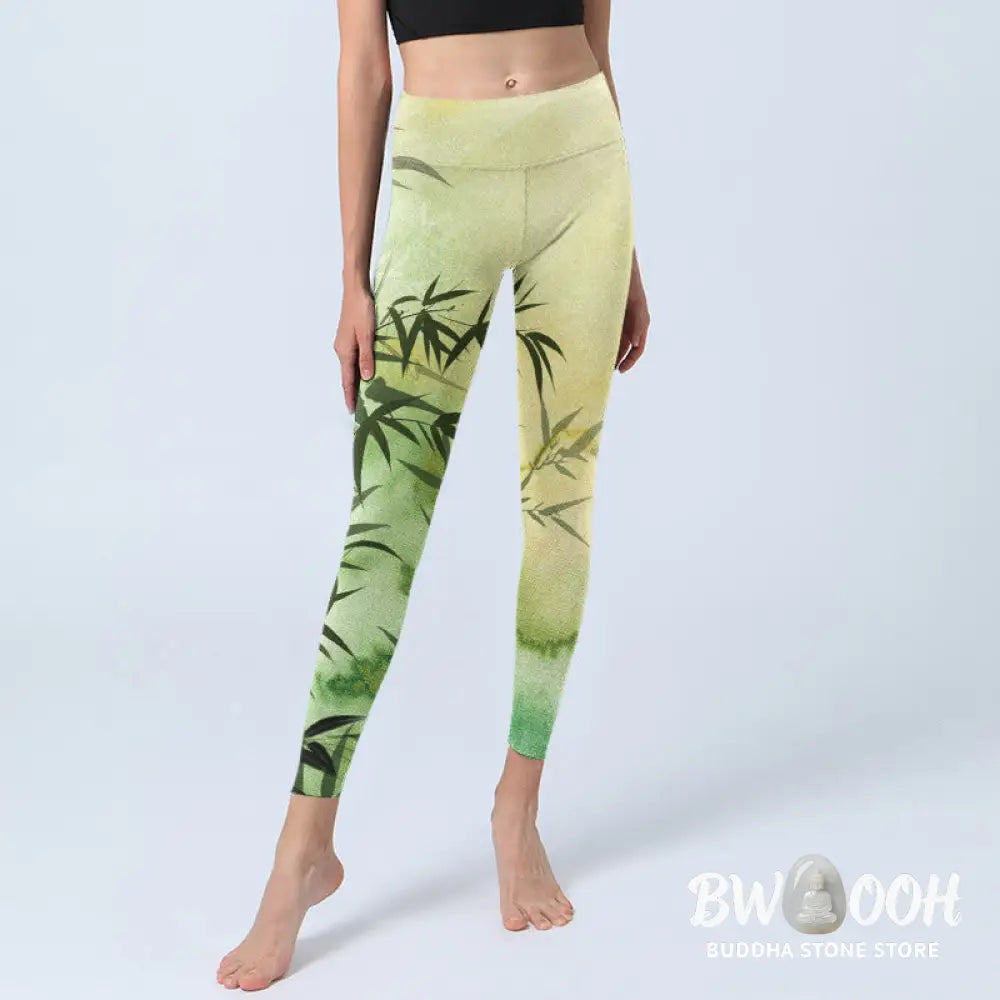 BWOOOH printed yoga leggings - Blooming Bamboo Pattern Print Gym Leggin