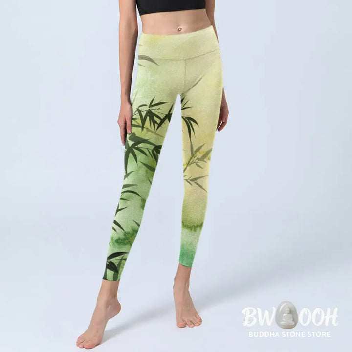 BWOOOH printed yoga leggings - Blooming Bamboo Pattern Print Gym Leggin