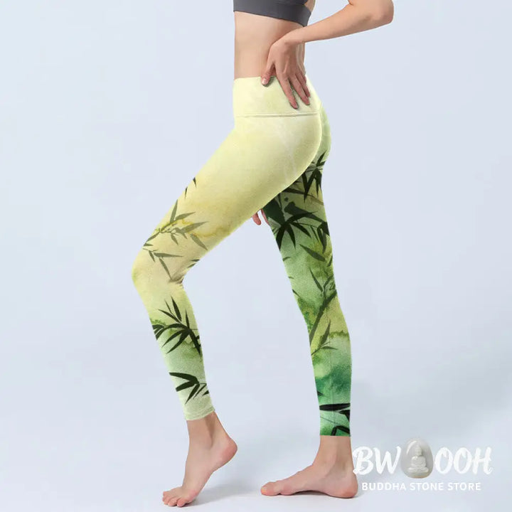 BWOOOH printed yoga leggings - Blooming Bamboo Pattern Print Gym Leggin