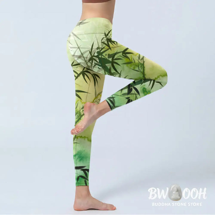 BWOOOH printed yoga leggings - Blooming Bamboo Pattern Print Gym Leggin