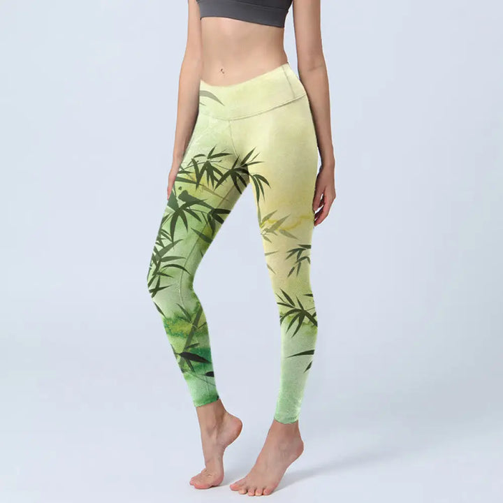 BWOOOH printed yoga leggings - Blooming Bamboo Pattern Print Gym Leggin