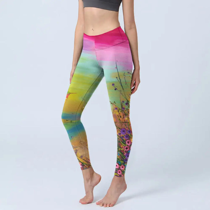 BWOOOH printed yoga leggings - Blooming Flower Bird Pattern Print Gym L