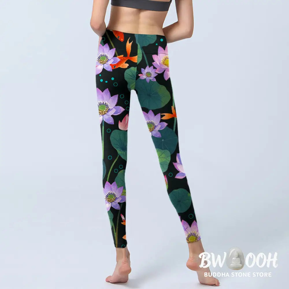 BWOOOH lotus print yoga leggings - Blooming Light Purple Lotus Flower Lotus