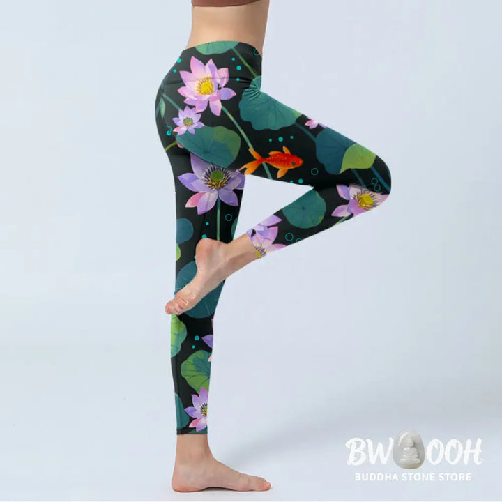 BWOOOH lotus print yoga leggings - Blooming Light Purple Lotus Flower Lotus