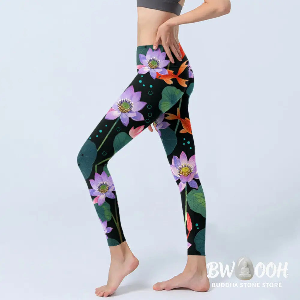 BWOOOH lotus print yoga leggings - Blooming Light Purple Lotus Flower Lotus