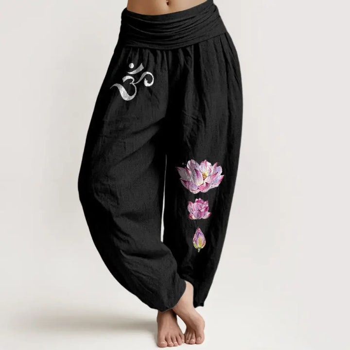 BWOOOH lotus print harem pants - Blooming Lotus Om Symbol Pattern Women&
