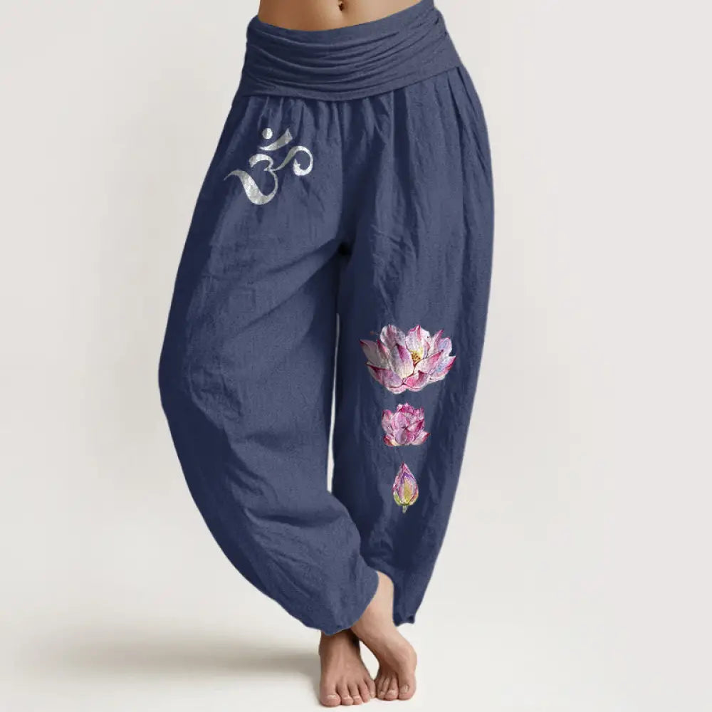 Buddha Stones Blooming Lotus Om Symbol Pattern Women&