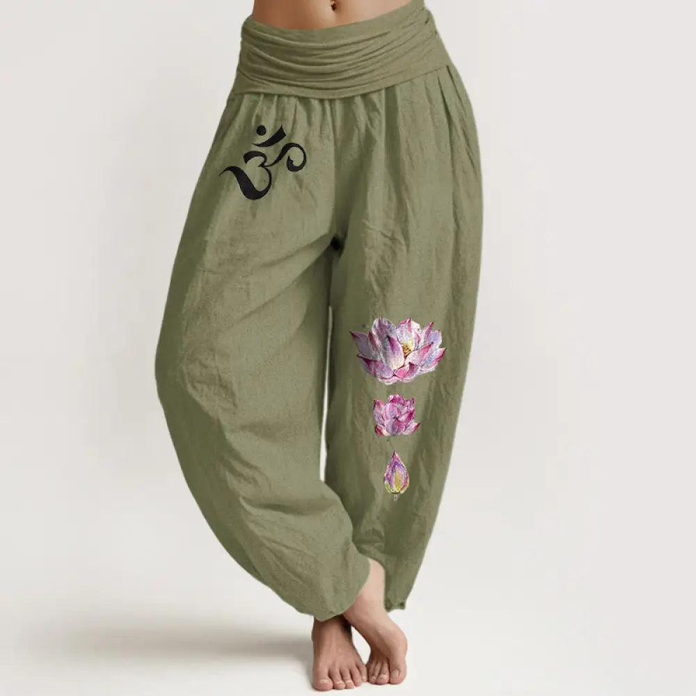 Buddha Stones Blooming Lotus Om Symbol Pattern Women&