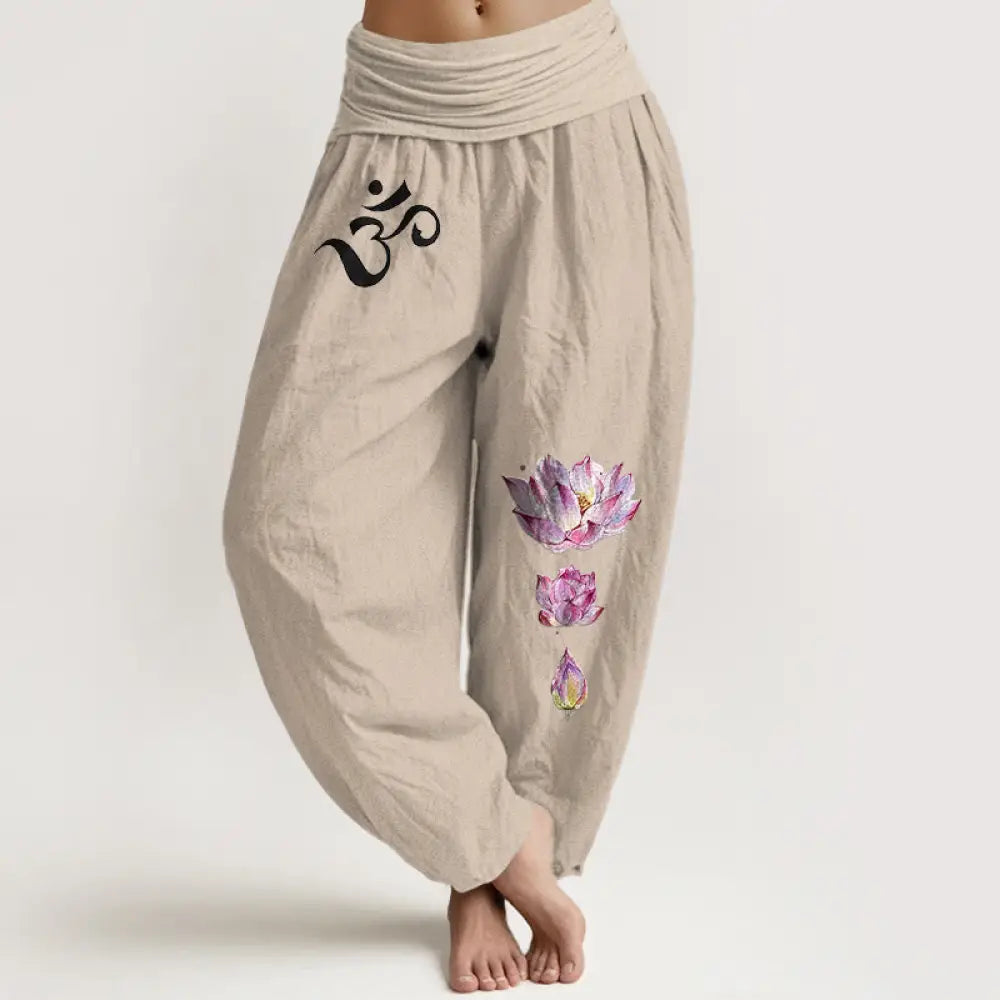 Buddha Stones Blooming Lotus Om Symbol Pattern Women&