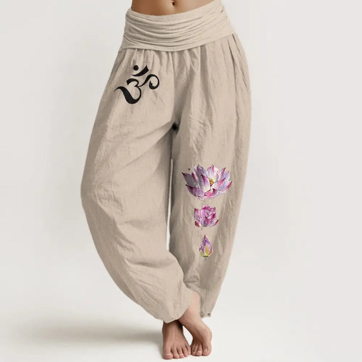 Buddha Stones Blooming Lotus Om Symbol Pattern Women&