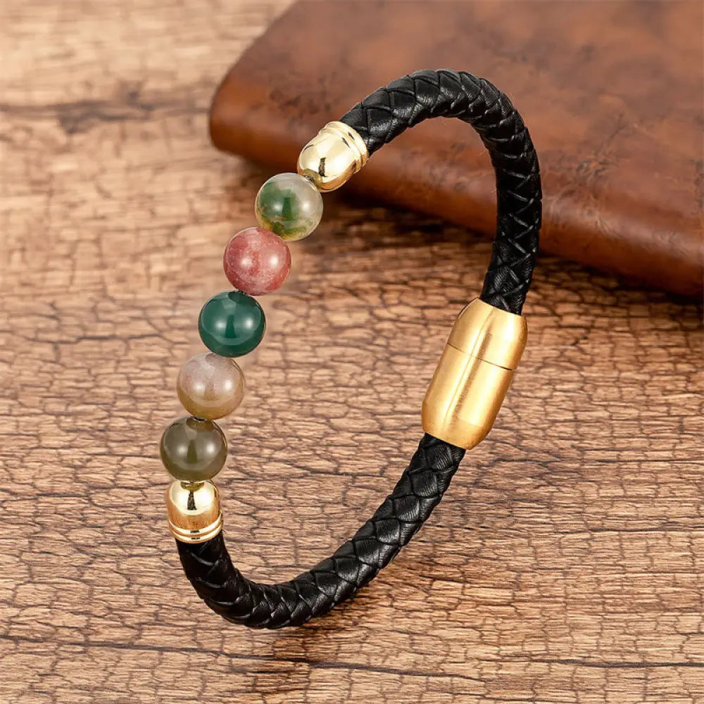 BWOOOH Blue Agate Tiger Eye Lava Rock Black Onyx Lazurite Bead Protection Leather Bracelet - BWOOOH - Agate