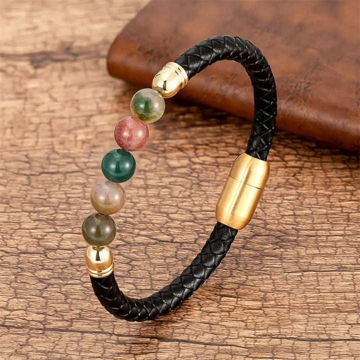 BWOOOH Blue Agate Tiger Eye Lava Rock Black Onyx Lazurite Bead Protection Leather Bracelet - BWOOOH - Agate