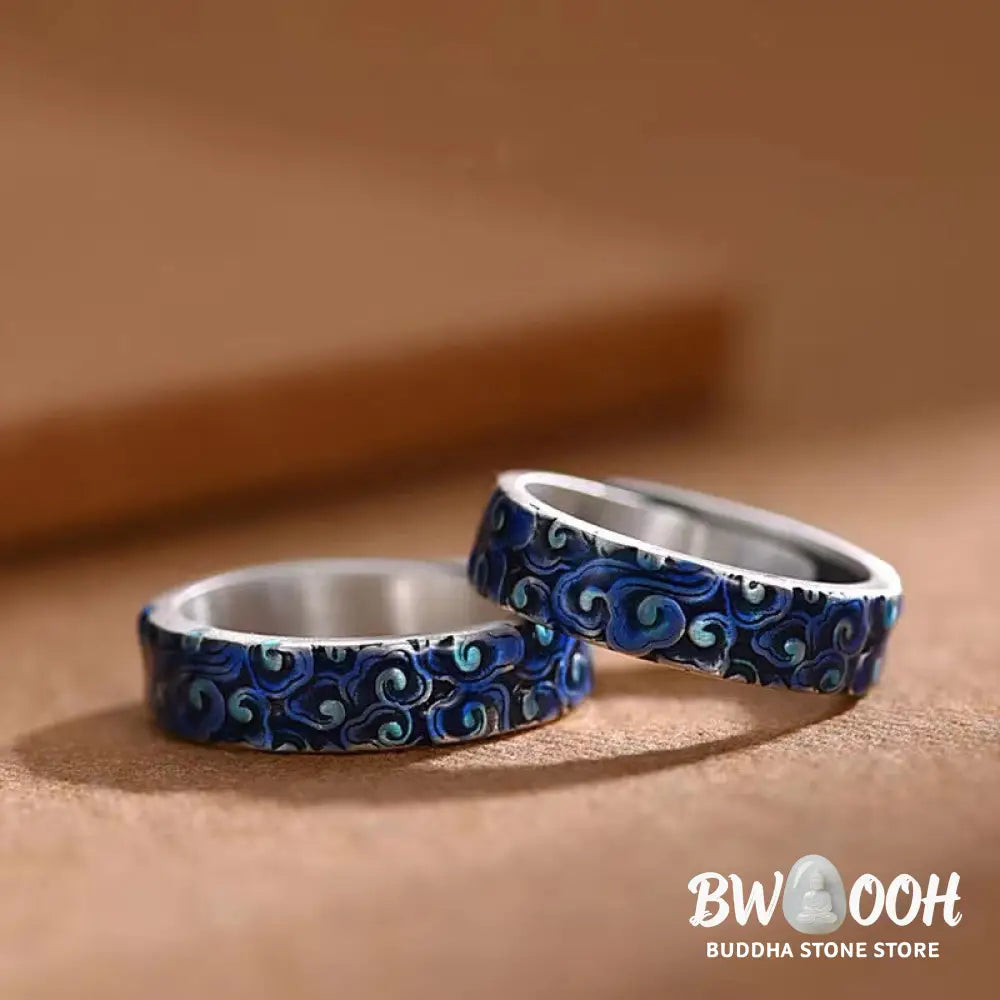 Buddha Stones Blue Auspicious Clouds Design Healing Copper Adjustable Ring - BWOOOH - Adjustable - Ring
