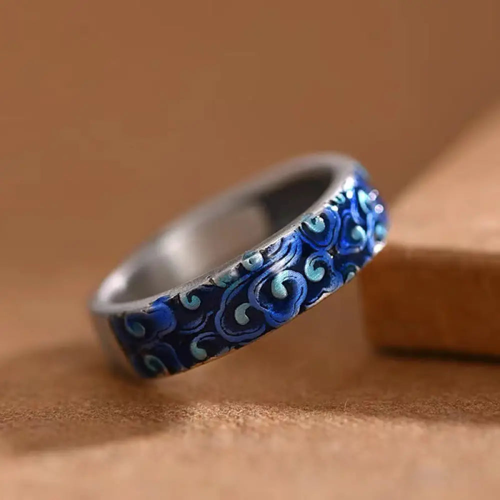 BWOOOH Blue Auspicious Clouds Design Healing Copper Adjustable Ring — Copper spiritual jewelry for spiritual healing and m...