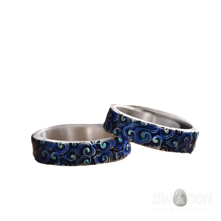 Buddha Stones Blue Auspicious Clouds Design Healing Copper Adjustable Ring - BWOOOH - Adjustable - Ring