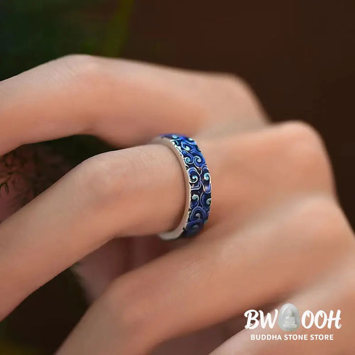 Buddha Stones Blue Auspicious Clouds Design Healing Copper Adjustable Ring - BWOOOH - Adjustable - Ring