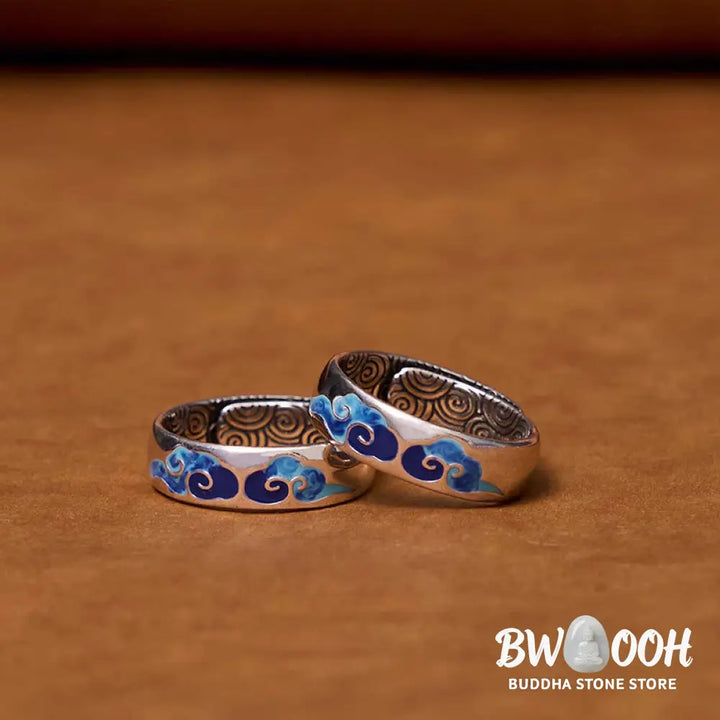 Buddha Stones Blue Auspicious Clouds Pattern Wealth Copper Adjustable Ring - Auspicious Clouds(Adjustable) - Ring