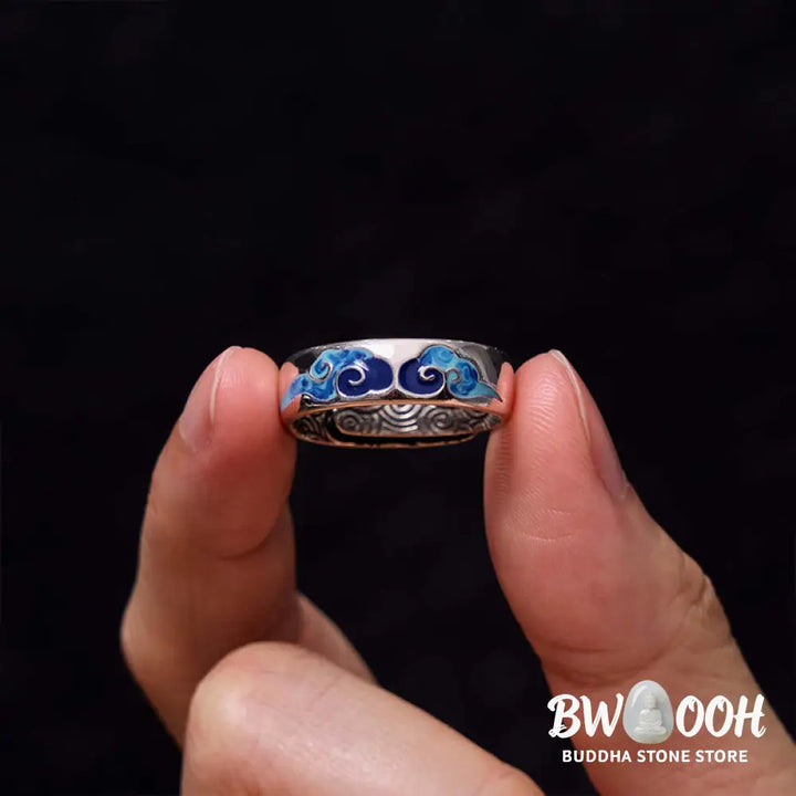 Buddha Stones Blue Auspicious Clouds Pattern Wealth Copper Adjustable Ring - Auspicious Clouds(Adjustable) - Ring