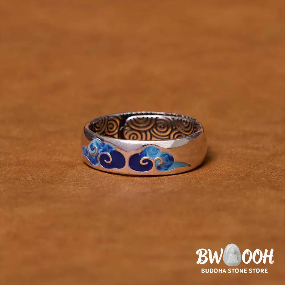 Buddha Stones Blue Auspicious Clouds Pattern Wealth Copper Adjustable Ring - Auspicious Clouds(Adjustable) - Ring