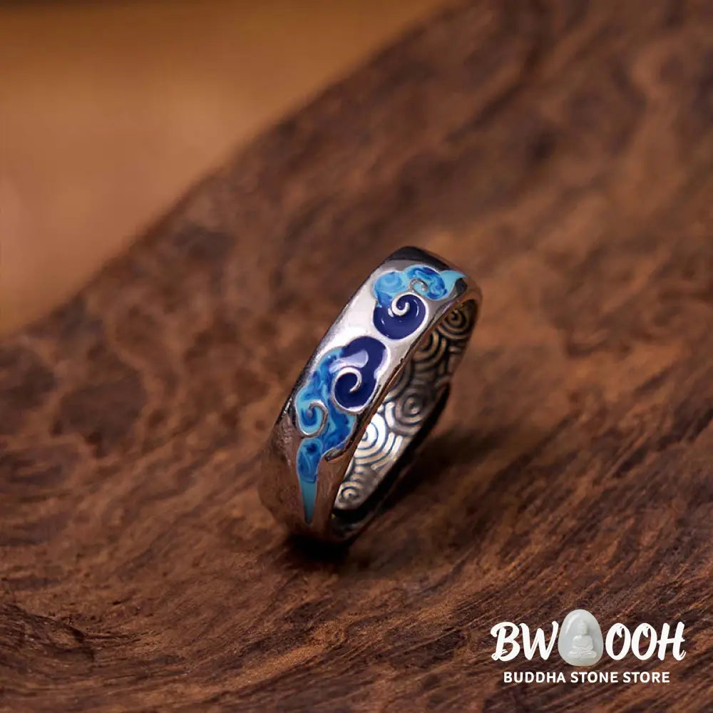 Buddha Stones Blue Auspicious Clouds Pattern Wealth Copper Adjustable Ring - Auspicious Clouds(Adjustable) - Ring