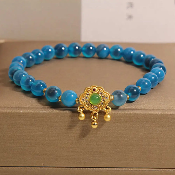 BWOOOH Blue Candy Agate Chinese Lock Charm Healing Bracelet - BWOOOH - Blue Candy Agate(Wrist Circumference