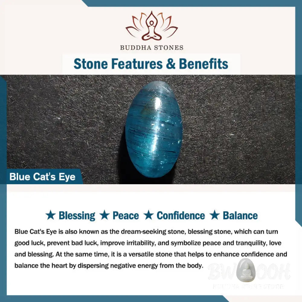 Buddha Stones Blue Cat’s Eye White Crystal Peace Buckle Meaning Balance Bracelet - Blue Cat’s Eye(Wrist Circumference: