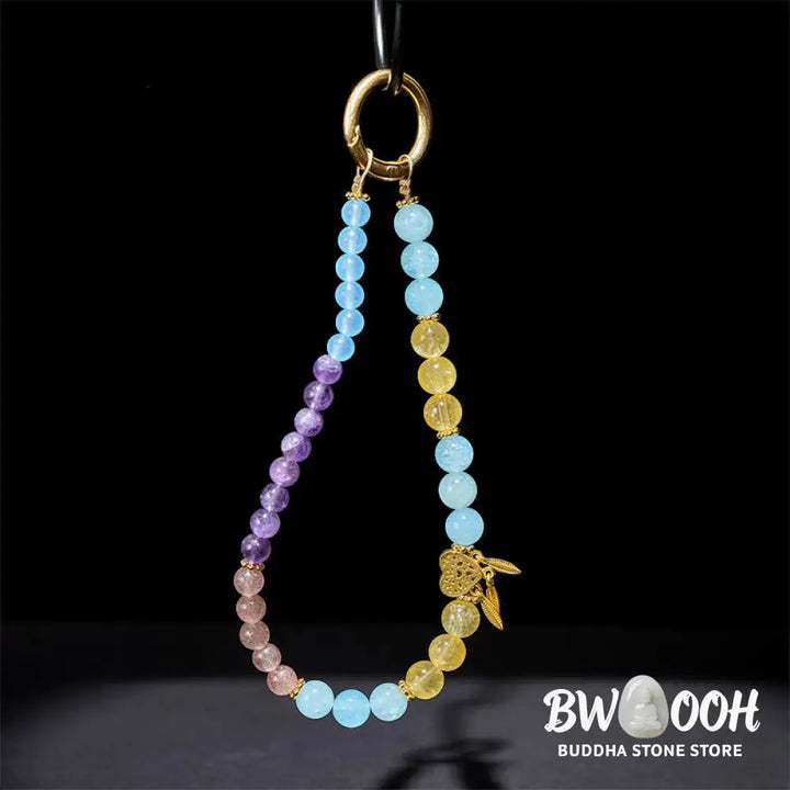 Buddha Stones Blue Chalcedony Citrine Heart Design Energy Key Chain Phone Hanging Decoration - Blue Chalcedony(Charity