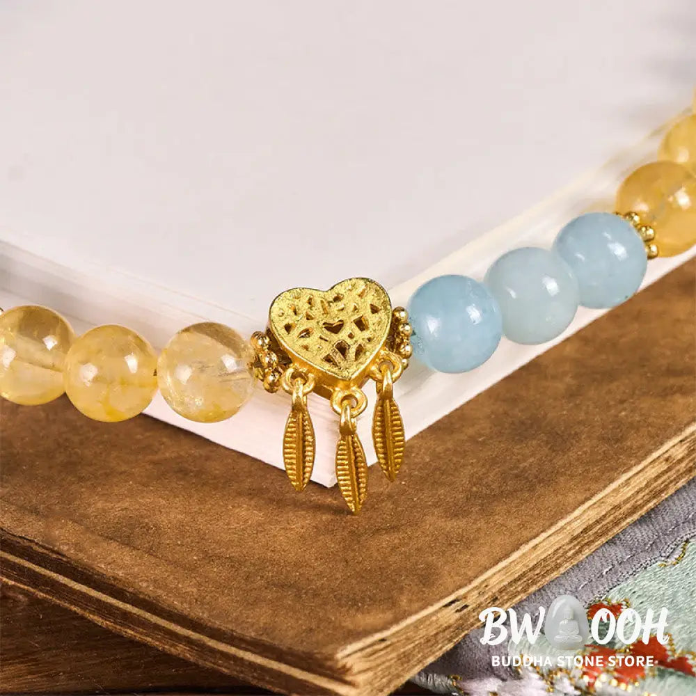 Buddha Stones Blue Chalcedony Citrine Heart Design Energy Key Chain Phone Hanging Decoration - Blue Chalcedony(Charity
