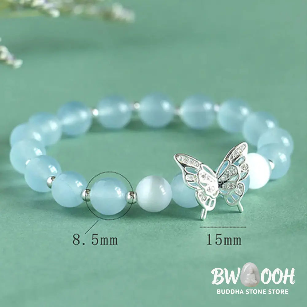 Buddha Stones Blue Chalcedony Pink Crystal Purple Chalcedony Butterfly Energy Bracelet - BWOOOH - Bracelet