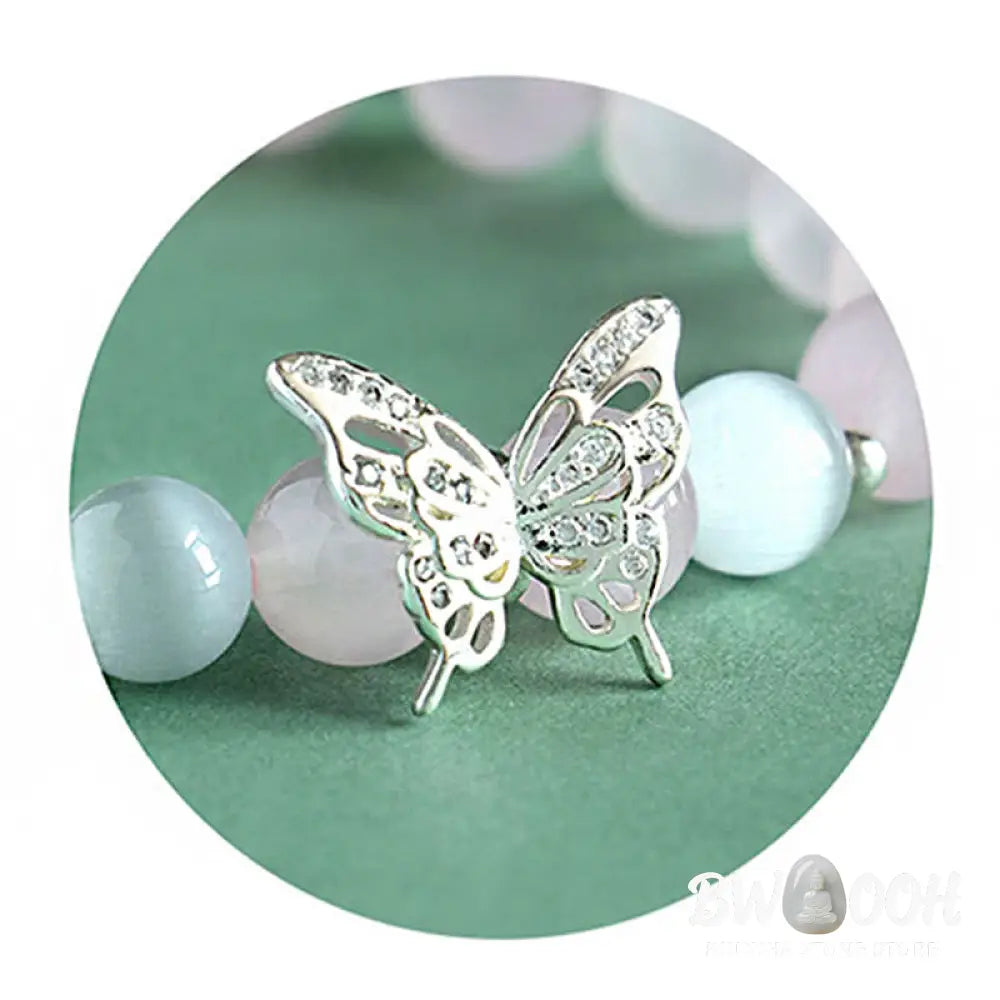 Buddha Stones Blue Chalcedony Pink Crystal Purple Chalcedony Butterfly Energy Bracelet - BWOOOH - Bracelet