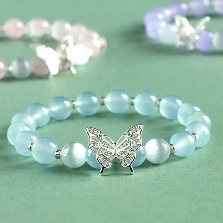 BWOOOH Blue Chalcedony Pink Crystal Purple Chalcedony Butterfly Energy Bracelet - BWOOOH - Blue Chalcedony(Wrist