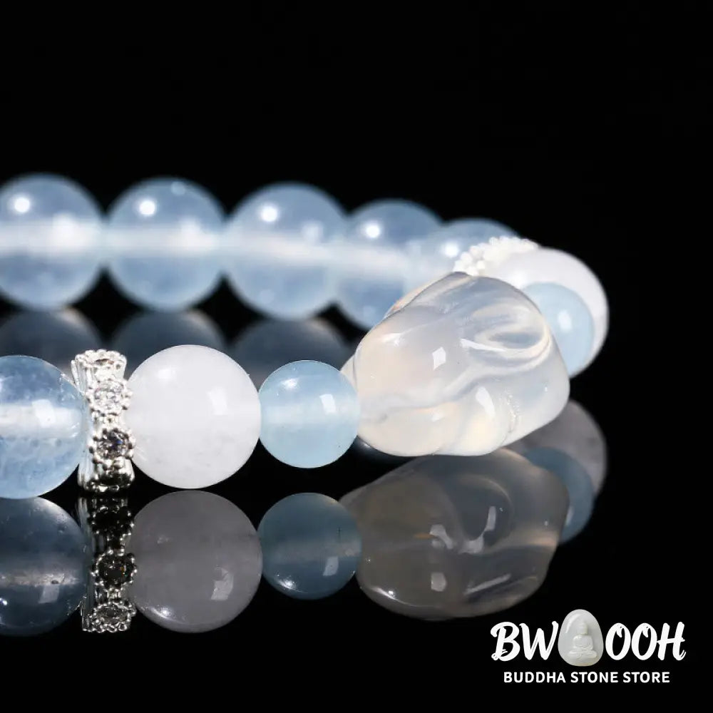 Buddha Stones Blue Chalcedony White Agate Rabbit Emotional Balance Bracelet - BWOOOH - Blue Chalcedony(Wrist