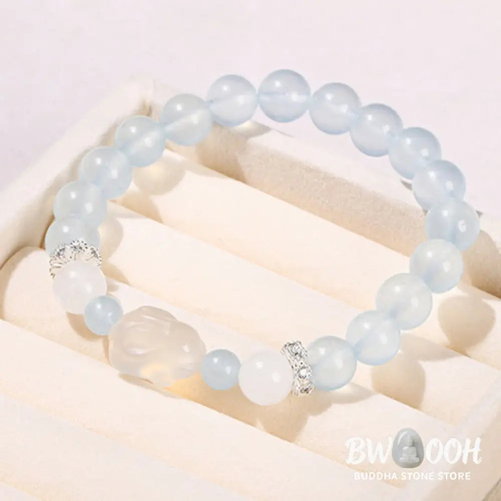 Buddha Stones Blue Chalcedony White Agate Rabbit Emotional Balance Bracelet - BWOOOH - Blue Chalcedony(Wrist