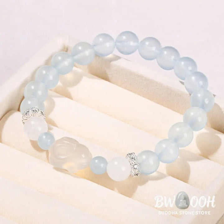 Buddha Stones Blue Chalcedony White Agate Rabbit Emotional Balance Bracelet - BWOOOH - Blue Chalcedony(Wrist