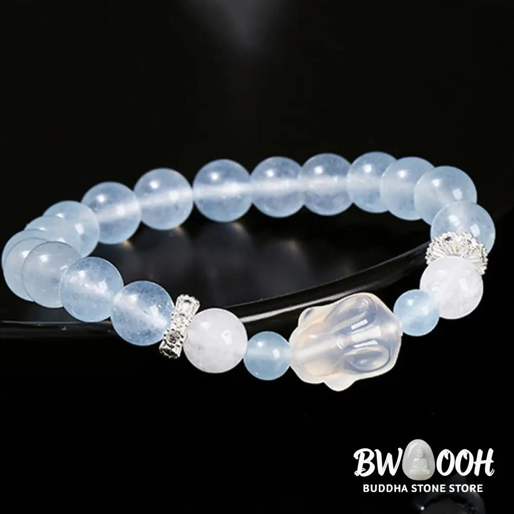 Buddha Stones Blue Chalcedony White Agate Rabbit Emotional Balance Bracelet - BWOOOH - Blue Chalcedony(Wrist